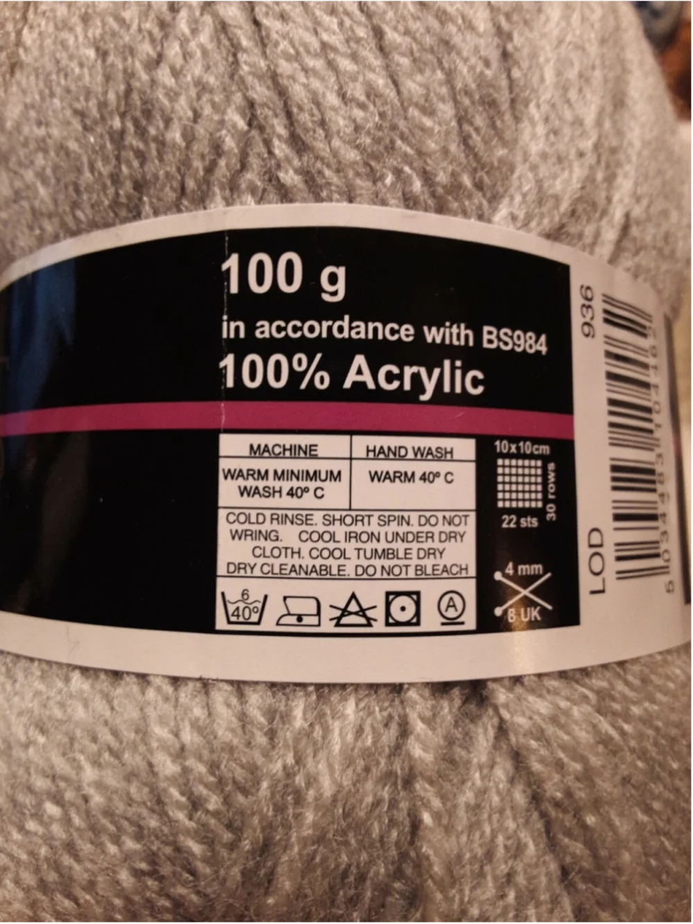 Olympus Double Knitting 100g 100% acrylic Loweth Wools Light Grey Shade #936 4mm